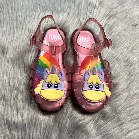 Mel By Melissa Girls Size 12 Pink Unicorn Jelly Sandals - Picture 1 of 16